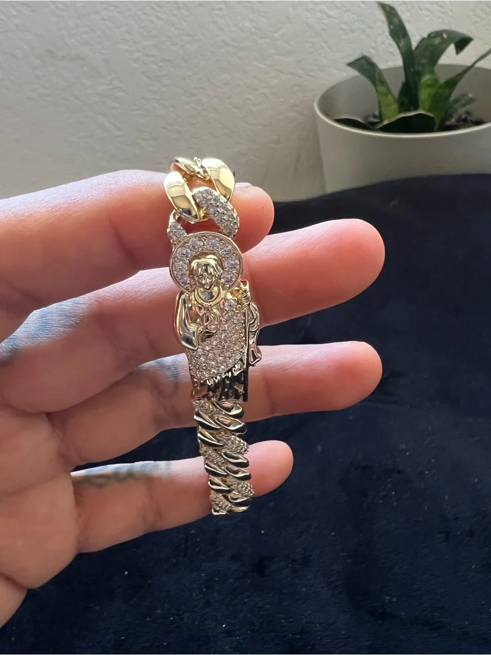 Gold-Tone Pave san just Pendant Bracelet - Sparkling mens Jewelry
